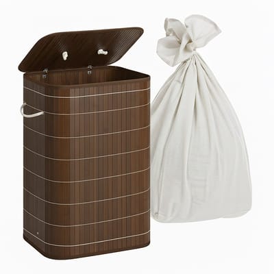 Wasmand met deksel - 80 liter - opvouwbaar - donkerbruin
