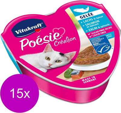 Vitakraft Poésie Gelei Alu 85 g - Kattenvoer - 15 x Zalm&Spinazie