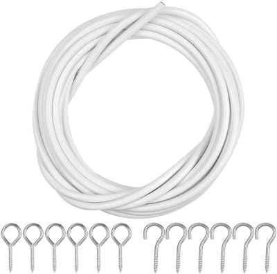 Dailygoods- Staalkabel 10 M - Gordijnset met Haken - Kunststof Gecoat - 10 Paar Ogen - Veerstaal - 4 mm Diameter - Gordijnkabel