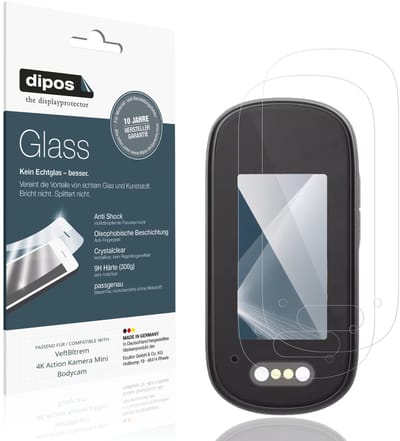 dipos – 2x Pantserfolie geschikt voor VeftBltrem 4K Action Camera Mini Bodycam | 9H Screenprotector