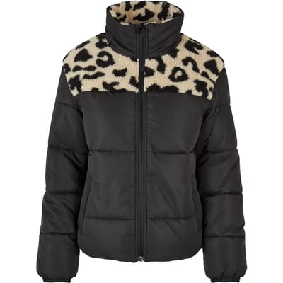 Urban Classics - Ladies AOP Sherpa Mixed Gewatteerd jack - XS - Zwart