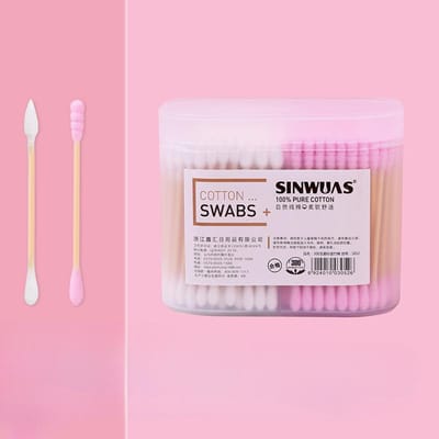 200 Pièces Cotons-tiges Spirales Double Tête Rose, Cotons-tiges pour Nettoyer les Oreilles, Cotons-tiges Sanitaires Démaquillants Pour les Soins et le Nettoyage Quotidien