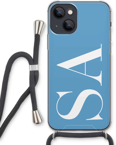 Gepersonaliseerd - Case Company® - Hoesje met koord geschikt voor iPhone 13 hoesje met Koord - Monogram N°2 - Telefoonhoesje met Zwart Koord - Extra Bescherming aan alle Kanten en Over de Schermrand