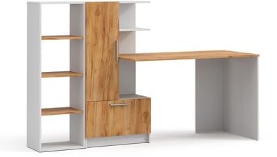 Vicco Bureau Tomy, Wit/Goudkleurig Eiken, 150 x 59 cm Set van 2