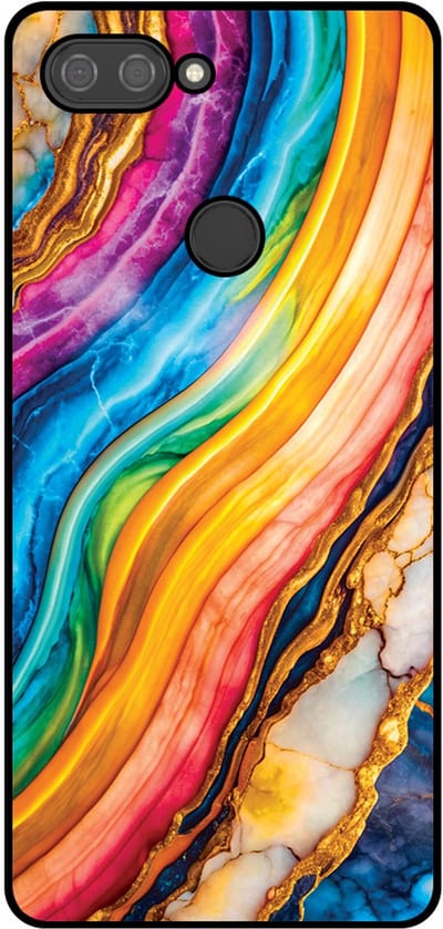 Smartphonica Telefoonhoesje Geschikt voor Xiaomi Mi 8 Lite met Regenboog Goud Marmer Opdruk - TPU Backcover Case Rainbow Gold Marble Design geschikt voor Xiaomi Mi 8 Lite