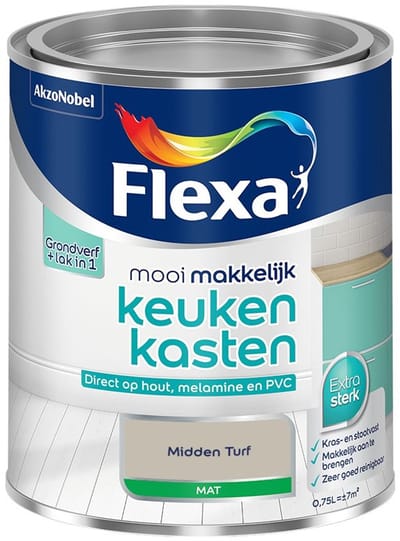Flexa - Mooi Makkelijk Keukenkasten Mat - Midden Turf - Mengverf - 750 Ml