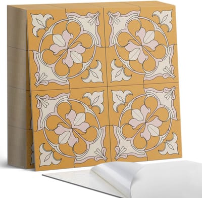 Coloray Plaktegels - Bloemenpatroon in mozaïek Zelfklevende Tegels - 20 cm x 20 cm - Oranje Plaktegels - 20 stuks - Vierkant PVC Tegels - Plaktegels Badkamer - Plaktegels Vloer - Vinyl Tegels - Wandtegel Zelfklevend