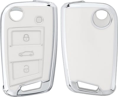 kwmobile autosleutel hoesje geschikt voor VW Golf 7 MK7 3-knops autosleutel - autosleutel behuizing in wit / zilver