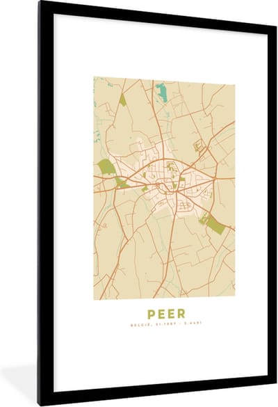 Fotolijst incl. Poster - België - Kaart - Plattegrond - Stadskaart - Peer - 80x120 cm - Posterlijst