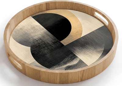 Dienblad rond 40x40 cm - Schootdienblad hout - Cirkels - Schaduw - Abstract - Borrelplank rechthoek - Plateau houten dienbladen