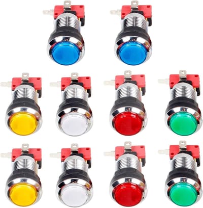 STARTS 10x Arcade Knoppen Chrome LED Verlichte Drukknoppen Met 4.8mm Interface Micro Schakelaar Voor Arcade Machine Games Mame Jamma Onderdelen 12V (Elke Kleur van 2 Stuks)