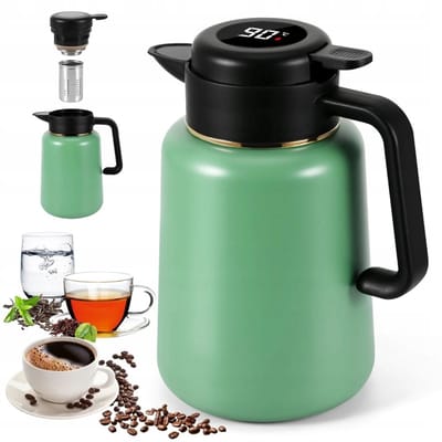 Thermoskan - RVS Thermosfles 1.8L - Groen - Lekvrij - Dubbelwandig Vacuüm Geïsoleerd - Met Temperatuurdisplay & Theezeef