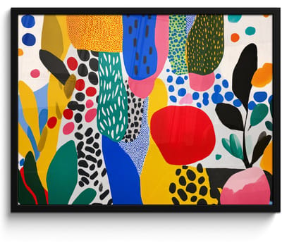 Poster in lijst - Fotolijst 70x50 cm - Posters - Stippen - Vormen - Modern - Kleuren - Posterlijst zwart - Decoratie - Wanddecoratie woonkamer - Muurdecoratie slaapkamer