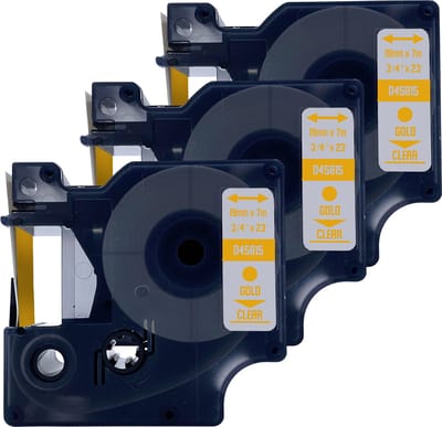 DULA Dymo D1 45815 Compatible label tape - 3 lettertapes - Goud op transparant - 19mm x 7m