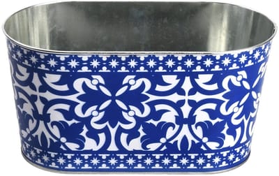 Esschert Design Bloembak Ovaal 22,8 X 11,9 Cm Zink Blauw/wit