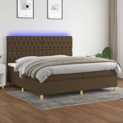 vidaXL - Boxspring - met - matras - en - LED - stof - donkerbruin - 200x200 - cm