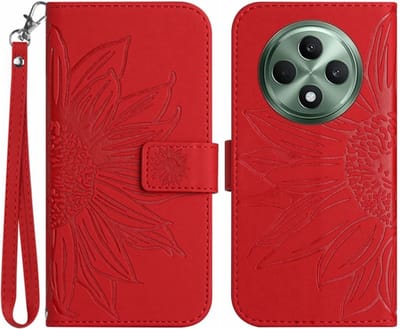 Coverup Hoesje - Geschikt voor OPPO Reno12 F 5G Hoesje - Coverup Zonnebloem Book Case met Koord - Rood