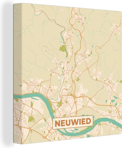 Canvas Schilderij Neuwied - Plattegrond - Kaart - Vintage - Stadskaart - 20x20 cm - Wanddecoratie