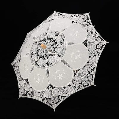 Handgemaakte Kant Bloem Parasol voor Bruiloft en Fotografie - Wit - Verstelbare Parasol met Borduurwerk - Stijlvolle Kids Parasol met Handvat