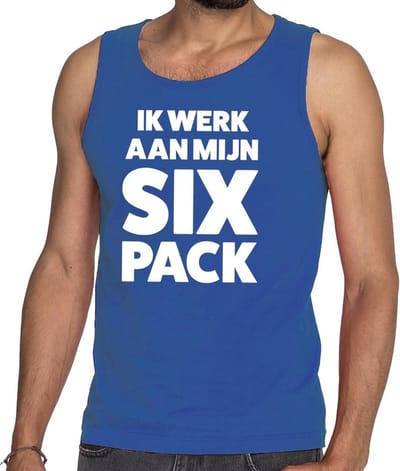 Ik werk aan mijn SIX Pack tekst tanktop / mouwloos shirt blauw heren - heren singlet Ik werk aan mijn SIX Pack S