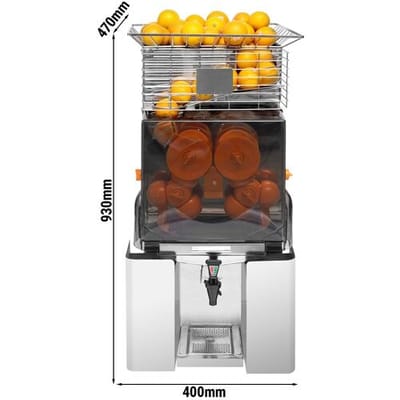 GGM Gastro Elektrische Orangenpresse - mit automatischer Fruchtzufuhr & Ablasshahn - Silber