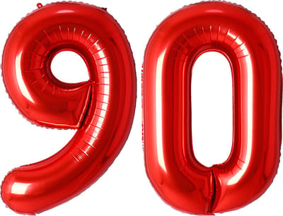 Ballon Cijfer 90 Jaar Rood Helium Ballonnen Verjaardag Versiering Cijfer Ballon Feest Versiering Met Rietje - 86Cm