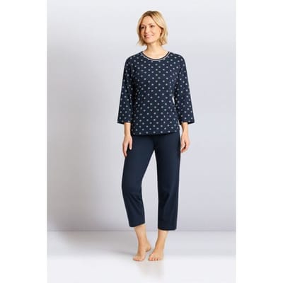 Hajo dames pyjama blauw met 7/8 broek - Blauw - Maat - 36/38