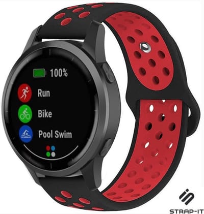Strap-it Sport siliconen bandje - geschikt voor Garmin Vivoactive 4 45mm / Garmin Venu 2 - zwart/rood