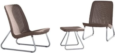 Thuys – Lounge Set Rio – Rotanlook Kunststof Tuinset – 2 Stoelen en Salontafel – 77,5 x 76 x 54 cm – Bruin