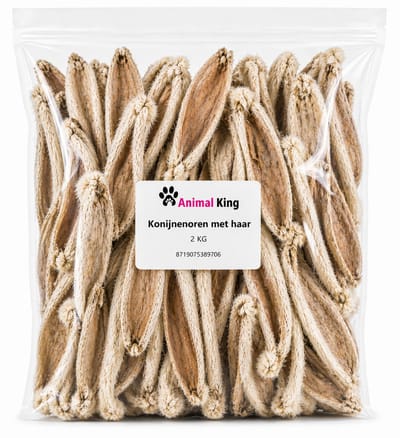 Animalking Konijnenoren Hond - Konijnenoren met Haar - Konijnenoren met Vacht - Hondensnacks Gedroogd - 2 Kilo