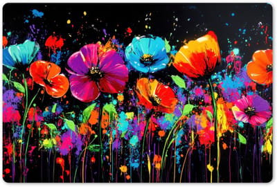 Placemats 45x30 cm - Placemat kunststof - 1 stuk - Bloemen - Kleurrijk - Spetters - Borden onderleggers - Decoratie voor op tafel - Keuken tafeldecoratie accessoires - Vinyl onderlegger - Tafelversiering