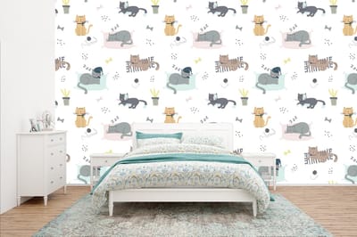 Behang - Fotobehang Katten - Huisdieren - Patronen - Breedte 400 cm x hoogte 240 cm