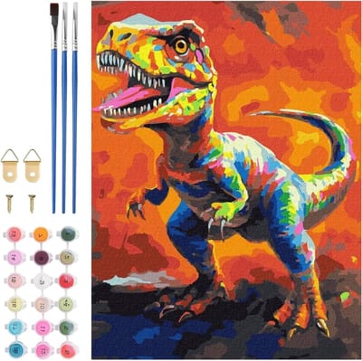 Schilderen op Nummer voor Volwassenen met Kleurige Dinosaurus Motieven - Eenvoudige Acrylkunst voor Beginners en Cadeaus