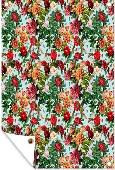 Muurdecoratie Bloemen - Rood - Patronen - 120x180 cm - Tuinposter - Tuindoek