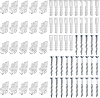 Dailygoods- Glasfixatieclip Set 25 Stuks - Duidelijke Spiegel Houder - Beugel met Schroeven - PP/Metaal - Voor Kastdeur/Raam/Wandmontage - Glasclip