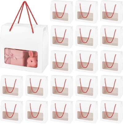 Dailygoods - BENECREAT 20 Pack Kraft Paper Box met handgrepen, 18x10x18cm/7,1x3,9x7,1 inch witte geschenkdozen met doorzichtig venster voor verpakking, detailhandel, feest, geschenken, bruiloft, bedrijf