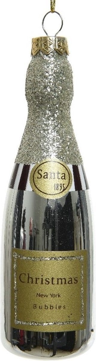 1x Kersthangers figuurtjes champagne fles 12 cm - drank thema kerstboomhangers
