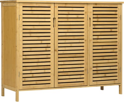 Schoenenkast voor de entree, bamboe, 100 x 35 x 80 cm, naturel | Schoenenkast, 2 deuren, 8 verdiepingen, verstelbare planken, 16 paar schoenen, hal