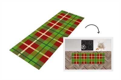 Keukenloper - Loper keuken - Plaid groen - Patronen - Kerstmis - 150x50 cm - Keukenloper vinyl