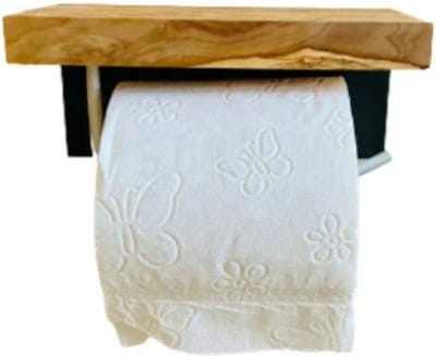D.O.M. Toiletrolhouder met Telefoonhouder – Zonder Boren – Olijfhout