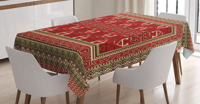 ABAKUHAUS Turks patroon tafelkleed, Abstract Veld, Vuilafstotend middel met geavanceerde druktechnologie Wasbare heldere kleuren, 140 x 170 cm, Pistachegroen Bruin