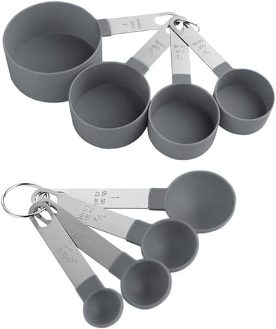 Famanu - Maatlepels set 8-delig grijs, multifunctionele lepels voor afmeten van vaste stoffen en vloeistoffen, keuken meetset