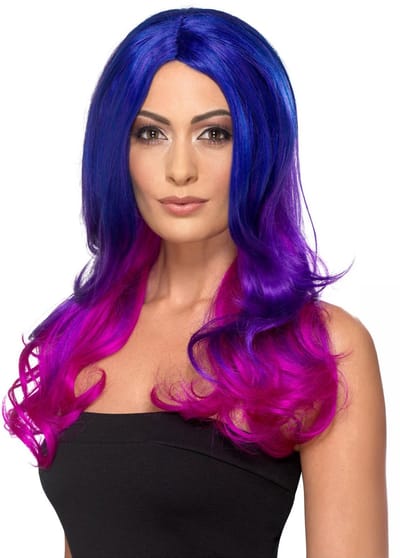 Smiffys - Fashion Ombre Wavy Long Pruik - Blauw/Roze