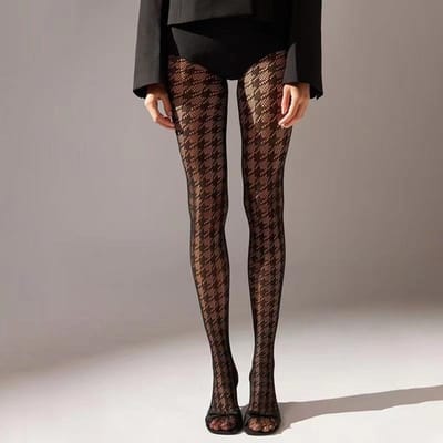 1 Pièce Collant Résille Sexy Tendance Mode Femme Motif Pied-de-poule One Size