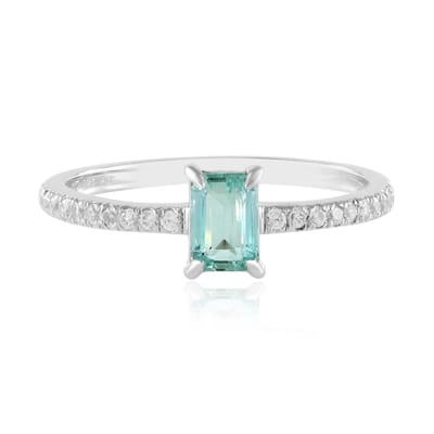 Cavill - Zilveren Ring 925 Geplatineerd - 0,447 ct Paraiba Smaragd & 0,421 ct Zirkonen - Elegant Achthoekig Trapgeslepen Damesring