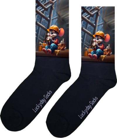 Muis - Opkikker - Grappige sokken - Valentijns cadeau - Verjaardag cadeau - Sinterklaas cadeau - Leuke sokken - Vrolijke sokken - Luckyday Socks - Kerst Sokken - Vaderdag - Moederdag - Beterschap - Blauw -Sokken waar je vrolijk van wordt - 37-44