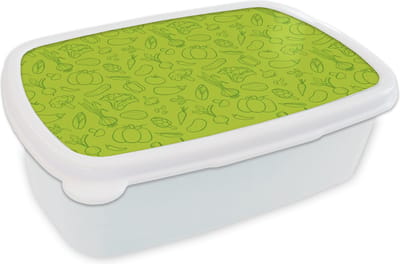 Broodtrommel Wit - Lunchbox - Brooddoos - Groente - Vegan - Groen - Design - 18x12x6 cm - Volwassenen