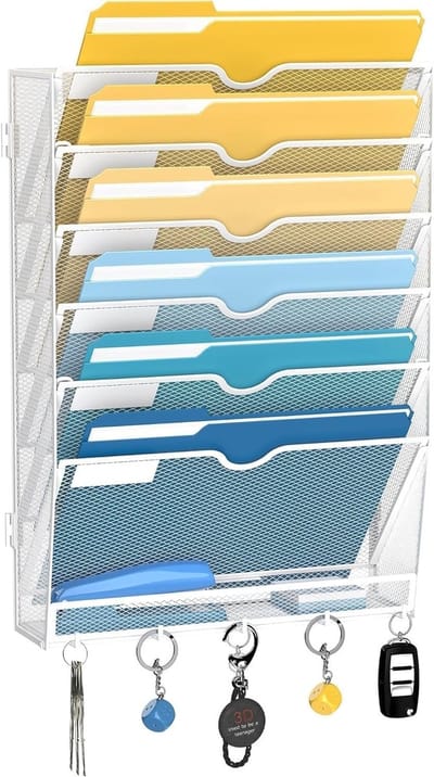 Dailygoods- Wandordnerhouder 7-laags - Wandmap met 6 verticale vakken - Bureauorganisatie voor documenten - Hangmappenhouder - Tijdschriftenstandaard - Eenvoudige installatie