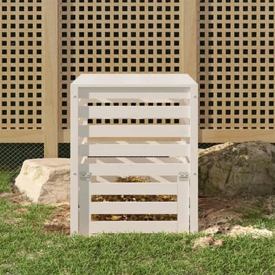 Compostbak hout - Composteerbak tuin - Tuinafval verwerken - Massief grenenhout ontwerp - 635 x 635 x 775 cm - Wit