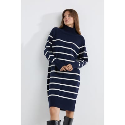 Josephine & Co Anika Dress Navy Stripe Size: M | Midi Dresses Outlet | Dames | Blauw